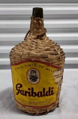 Rare GARIBALDI Wine Jug Demijohn Amber/Green Glass Wicker Wrapped Brazil VTG 60s