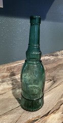 Vintage – Green – Decorative Wine Glass Bottle – 11.5” – Has A Blue Line. Pics