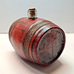 Rare Old Leather Wrapped Wine Barrel,Cork Top Glass Keg & Brass Tap,Vinegar Jar