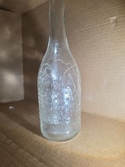Vintage Spanish Green Tint Glass Wine Bottle 12in Embossed Grape Vines