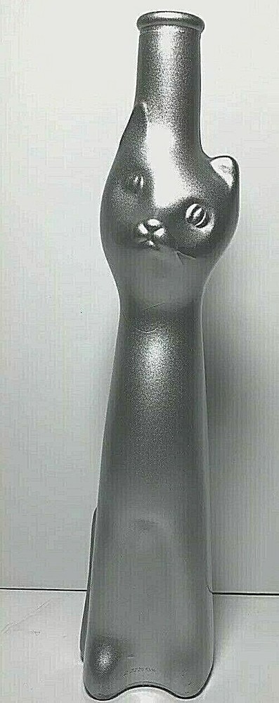 EMPTY Riesling Happy Cat Silver Collectible Glass Wine Bottle VASE CANDLE HOLDER