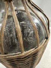 Old Glass Bubble Wicker Wrapped Bottle With Metal Screw Cork 10” Denver Antique