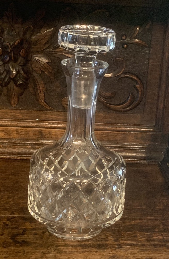 Estate Clear Leaded Cut Crystal Diamond Pattern Decanter & Stopper Beautiful!