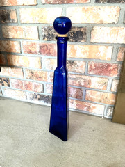 Cobalt Blue Triangle Vintage 17 » tall wine or water bottle w/glass cork stopper