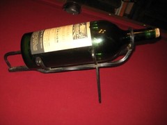 CHATEAU FOMBRAUGE SAINT EMILION 1970 EMPTY BOTTLE CAST IRON STAND GALLON? 24&Prime; L