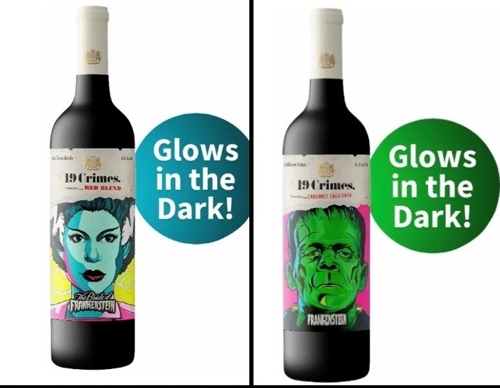 Glows Dark 2 Universal Monster Empty Wine Bottles Frankenstein Bride 19 Crimes