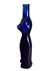 Happy Cat Cobalt Blue Glass Mosel Reisling Rheinhessen Germany Wine Bottle 13”