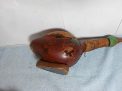 VINTAGE EMPTY DUCK TOOLED LEATHER WRAPPED GLASS WINE BOTTLE ITALY 12x4x7in -L503