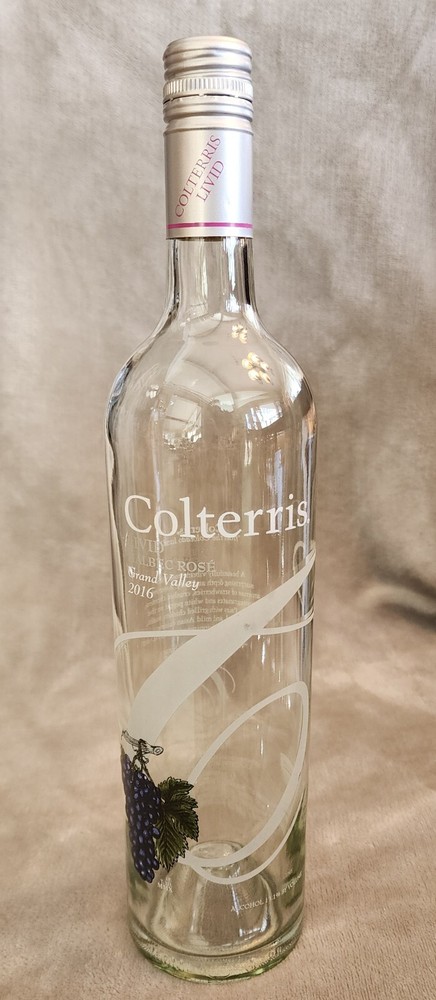 Colterris Livid Grand Valley Empty Wine Bottle – Clear Etched Glass – Colorado