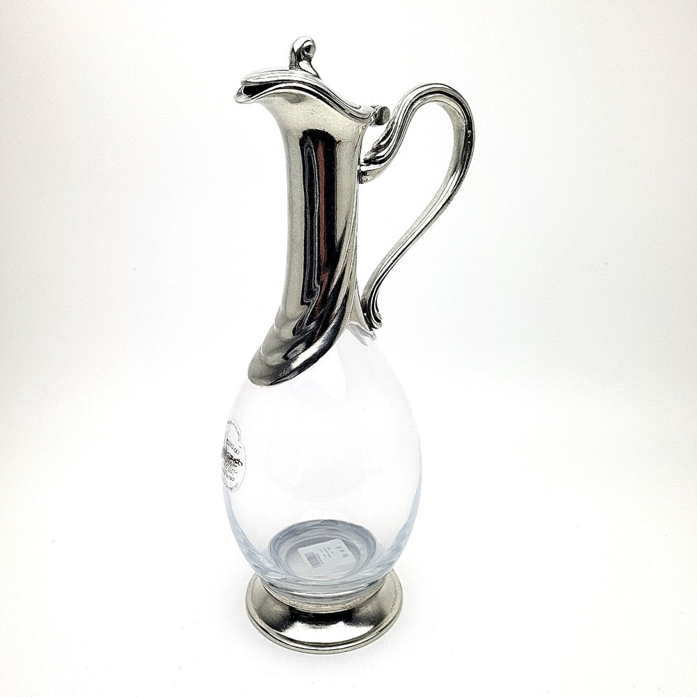 Rare Crystal & Pewter Wine Decanter Le Maison de L&rsquo;Etain Hand Blown Italy 1L