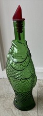 Vintage Green Antinori Fish Shaped Empty Wine Bottle 13” Tall Made In Italy