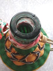 Vintage Viresa Scoubidou Colorful Wine Bottle Plastic Woven Spain 60-70s
