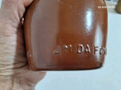 Vintage Stoneware Beer Bottle & Lancers Portugal Wine Bottle Painted Glass