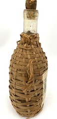 Vintage Wicker Wrapped Clear Glass Quinta Lisbon Wine Bottle Portugal Empty.