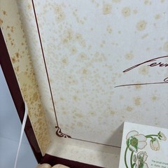 Perrier Jouet Box Champagne 1985 EMPTY Bottle/Cork 4 Hand Painted Glass Flutes