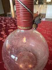 Vtg Round Bottom Glass Boiling Flask/Wine Bottle Wrapped Stem & Original CorkJUB