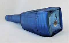 Vintage Blue Glass Bottle Square Shape 10 3/4&Prime;