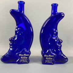Cobalt Blue Man in the Moon Face Wine Bottle Bridgeview Winery Oregon Riesling