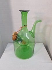 Vtg Old World Italian Wine Cooler Bottle Green Blown Glass MCM