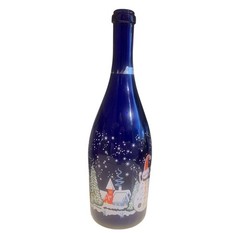 Villa Jolanda Moscato Cobalt Blue Wine Bottle w Winter Holiday Scene 11.5” Tall