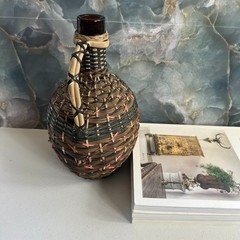 Vintage V Levante Bottle Spanish Woven Wicker Covered Brown Glass