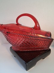 VTG! 1960&rsquo;s Crimson Red Glass »Wine Bottle In A Basket » Figure; « La Mediterranea »
