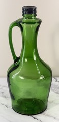 Vintage Green Glass 1.5 Liter Wine Decanter Jug Bottle W/Long Handle & Lid 12”