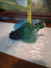 2- Vintage Italian Glass Grape Cluster Wine Decanters 1 Aqua Blue 1 Green
