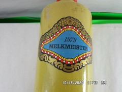 Vintage 1979 MELKMEISTER STONEWARE Wine BOTTLE Colorful Paper Labels