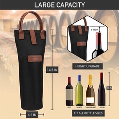 opux Wine Bag Single Bottle Carrier Tote, Insulated Travel 1 Bottle, Black