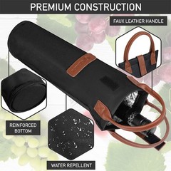 opux Wine Bag Single Bottle Carrier Tote, Insulated Travel 1 Bottle, Black