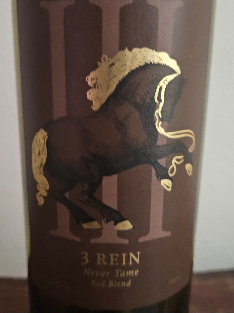 3 Rein 2020 Never Tame Red Blend EMPTY Bottle W/Cork. Columbia Valley.