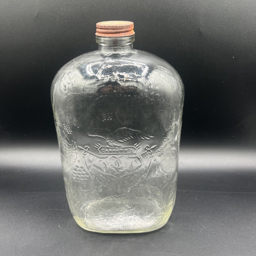 Vintage Garrett’s Wine Jug/Bottle With Lid Half Gallon Embossed