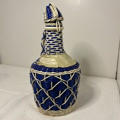 Vintage Blue Woven Plastic Wine Bottle Jug with Lid Spain Not Consumable