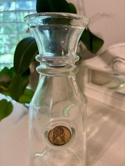 Wine Glass Carafe Decanter Raised Faux Gold Finish Medall Italy Vintage