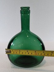 Emerald Green Glass Oval Bottle 8” Tall Marked On Bottom Vintage