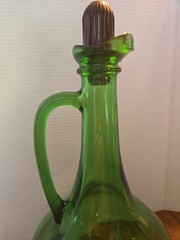 Vintage Boho Green Glass Wine Bottle,Jug,Decanter, Wine World 1978 12&Prime;