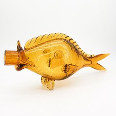 Vtg Amber Fish-Shaped Figural Collectible Wine Liquor Bottle Italy Self-Standing