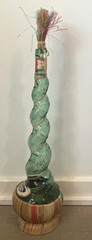 Vtg Italian Chianti Spiral Glass Bottle Raffia Stopper Labels 19.5” GUC