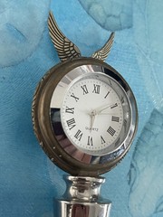 Rare Vtg Wine Bottle Stopper Quartz Clock Watch Wings Ornate Chrome? Collectible