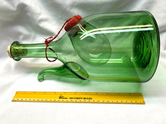 Vintage Hand Blown Green Glass Wine Decanter With Ice Chamber