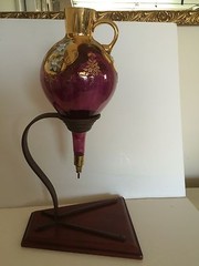 Vintage Hand Blown Purple Wine Dispenser W Stand Very Unusual Hand Painted Glass