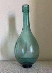 Antique Hand Blown Wine Bottle Torpedo Round Bottom Green Glass BONUS: Holder