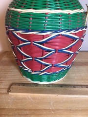 Vintage Viresa Spain Wine Bottle Plastic Woven Wicker Metal Handle Empty Boho