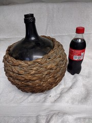 19th Century French Wine Demijohn Reed/Grass Wrapped Brown Glass 11&Prime; Tall #2