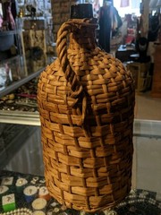 Italian Dark Green Bottle Wicker Wrapped Jug