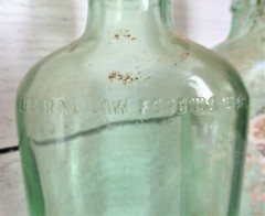 2 Vintage Coronet Schenley Brandy Half Pint Bottles Liquor Green Aqua Glass
