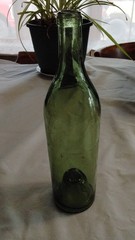 Green Glass Wine Bottle Quart Collectible Decorative Display Piece