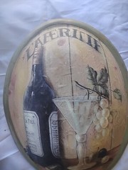 A Pair Of Vtg. Oval Convex Wine Bottle Grapes Wine Glass LG. 15&Prime;X10.5&Prime; Wood.