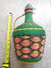 Vintage Viresa Scoubidou Colorful Wine Bottle Plastic Woven Spain 60-70s